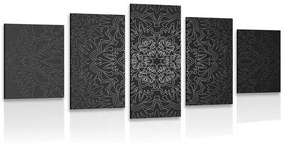 5-dielny obraz ornamentálna Mandala v čiernobielom prevedení - 100x50