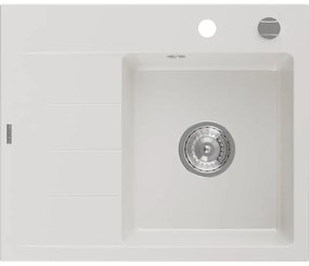 Mexen Ben, 1-komorový granitový drez 600x500x190 mm, pravý + chrómový sifón, biela, 6523605000-20