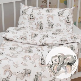 Biante Detské bavlnené posteľné obliečky do postieľky Sandra SA-462 Slony so sivohnedou dúhou na bielom Do postieľky 90x140 a 40x60 cm