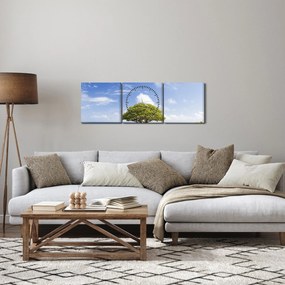Obraz pláže so stromom (s hodinami) (90x30 cm)