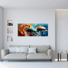 Obraz - Maľba delfínov (120x50 cm)