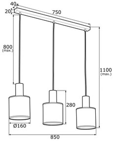 Argon 1490 - Luster na lanku HERMAN 3xE27/15W/230V mosadz/čierna