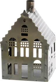 Mosadzný antik kovový domček na sviečku Canie - 7*7*12 cm