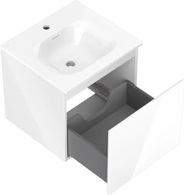 Mexen Orio, kúpeľňová skrinka 50 cm s umývadlom Vela, 1 zásuvka, biela lesklá, 91A10-05047-1-BF00-W23M00