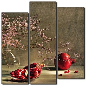 Obraz na plátne - Zátišie - vetva a granátové jablko - štvorec 3274C (105x105 cm)