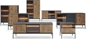 Vitrína Sento, čierna/dub wotan, s osvetlením