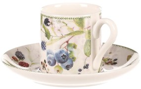 Súprava porcelánových hrnčekov s podšálkami Lesné plody, 2 ks