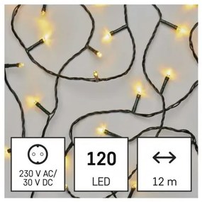 LED vianočná reťaz, 12 m, vonkajšia aj vnútorná, teplá biela, časovač