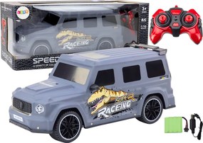 LEAN Toys Diaľkovo ovládané RC auto s dinosaurom v mierke 1:10, sivé
