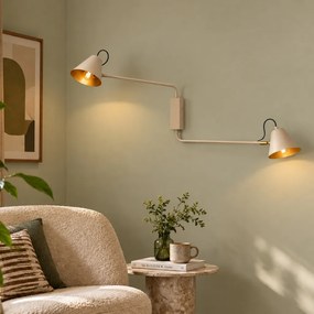Moderná nástenná lampa taupe so zlatým interiérom nastaviteľná 2-svetelná - Lune