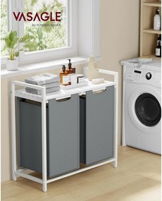 Kôš na bielizeň, 2-komorový, kovový rám, biela a sivá farba