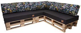 Golden Garden Paletové sedenie GG10 - Podsedáky a Vankúše 3ks × 120/80/15 + 3ks x 120cm/40cm/15cm + 1ks 60/40/15 - čierna / kvet