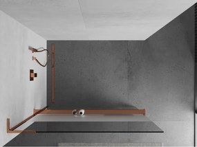 Mexen Kioto+ L, sprchová zástena Walk-In s poličkou a vešiakom 70 x 200 cm, 8mm číre sklo-námraza, ružové zlato profil, 800-070-123-60-35