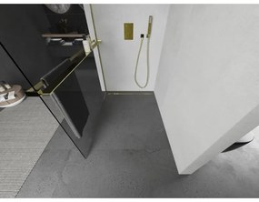 Mexen Kioto, sprchová zástena Walk-In Walk-in 115 x 200 cm, 8mm číre sklo, zlatý lesklý profil + vešiak na uteráky s poličkou, 800-115-121-50-00
