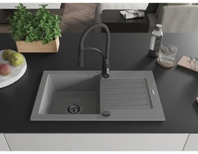 Mexen Pablo, 1-komorový granitový drez 752x436x161 mm a drezová batéria Aster, šedá, 6510-71-73450-70-B