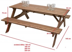 DEOKORK Masívny drevený pivný set z borovice 220 cm hrúbka 30 mm (morený)