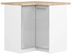 Spodná rohová kuchynská skrinka s doskou OLIWIA S90/90 biela / metalická, lesk