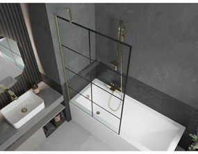 Mexen Next, 1-krídlová vaňová zástena 100 x 150 cm, 6mm číre sklo - čierny vzor, zlatá matná, 895-100-000-00-77-55