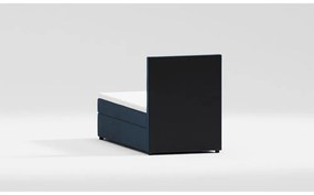 Tmavomodrá čalúnená jednolôžková posteľ s úložným priestorom s roštom 100x200 cm Lena – Ropez