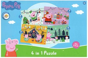 Detské puzzle 4v1 PRASIATKO PEPPA a vianočná nálada, 19x29 cm