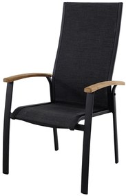Sunfun Melina Stohovateľné kreslo, 68 × 63 × 111 cm, hliník, textil, teakové drevo, čierne