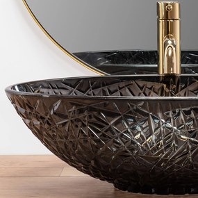 Rea Frost Black, sklenené umývadlo na dosku 510x355x160 mm, čierna, REA-U5071