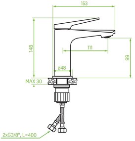 Laveo Rubio, umývadlová batéria h-148 s odtokovou zátkou ClickClack, čierna-zlatá lesklá, LAV-BVR_722G