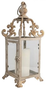 Béžovo-bronzová antik kovová lampáš Brocante - 15*15*37 cm