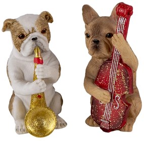 2ks Dekoratívne sošky psíkov s hudobnými nástrojmi - 14 * 6 * 10 cm