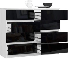 Komoda Kuba 120 cm 8 zásuviek biela/čierna