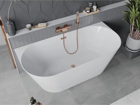 Mexen Oval Slim, voľne stojaca vaňa ku stene 170 x 80 cm, biela lesklá, medená matná prepad, 52661708000-65