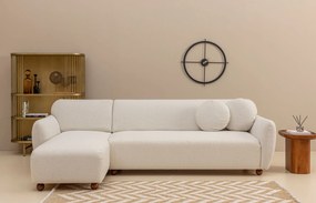 Rohová pohovka Eddy s robustným rámom z bukového dreva a drevotrieskovej dosky 280 x 93 cm, ľavá, biela