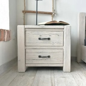 Vidiecky patinovaný nočný stolík s 2 zásuvkami, 54x42x48 cm