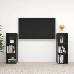 TV skrinky 2 ks lesklé čierne 107x35x37 cm drevotrieska