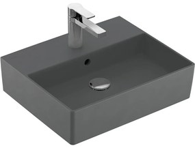 VILLEROY &amp; BOCH Memento 2.0 závesné umývadlo s otvorom (spodná strana brúsená), s prepadom, 500 x 420 mm, Graphite, s povrchom CeramicPlus, 4A225GI4