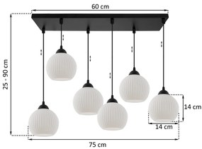 Závesné svietidlo Riffle Round, 6x biele sklenené tienidlo, b