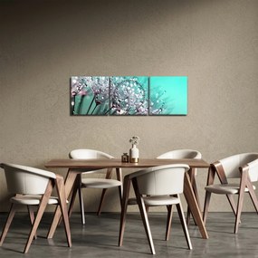 Obraz - orosená rastlina (s hodinami) (90x30 cm)