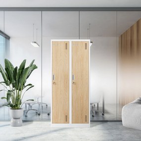 Kovová šatňová štvormodulová skriňa na sokli s policou KACPER, 800 x 1800 x 500 mm, Eco Design: biela/ dub sonoma