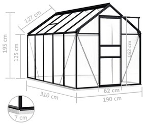 Skleník s podkladovým rámom, antracitový, hliník 5,89 m²