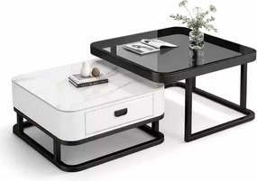LuxuryForm DESIGN Konferenčný stolík ARAGON 70 × 70 / 60 × 60 cm – biely / biely mramor + sklo (set 2 ks)