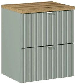 Závěsná skříňka Line Reed Green s deskou 50 cm zelená/dub evoke
