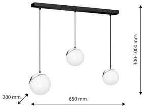 Závesné svietidlo Sfera, 3x biele sklenené tienidlo, b/ch