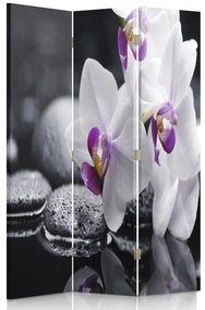Ozdobný paraván Květiny Zen orchidej - 110x170 cm, trojdielny, obojstranný paraván 360°