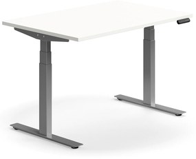 Výškovo nastaviteľný stôl QBUS, rovný, 1200x800 mm, strieborný rám, biela
