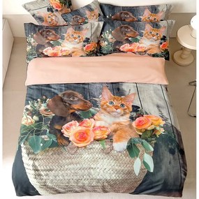 Bavlnené posteľné obliečky 7-dielne mačka a pes D-202