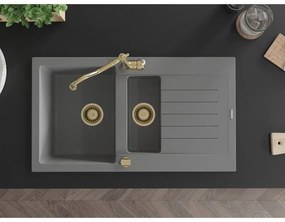 Mexen Matias, granitový drez 900x505x200 mm, 1,5-komorový a drezová batéria Carla, šedá, 6502-71-670700-50
