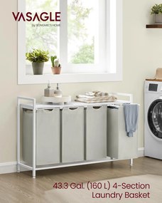 VASAGLE 4-kôšový prádlový kôš 4 × 40 L, 116 × 33 × 72 cm, krémovo biely a matne biely