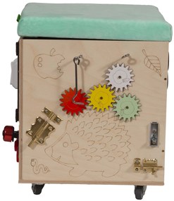 KIK Detský edukačný manipulačný puf so sedadlom na kolieskach 31×31×40,5 cm