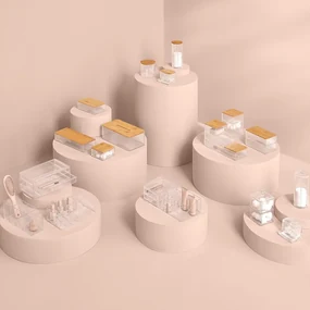 Box na vreckovky Selena, 25,3x9,3x13,3 cm, číra/s drevenými prvkami