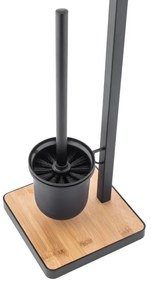 Držiak toaletného papiera s WC štetkou HANK - kov/bambus - čierny